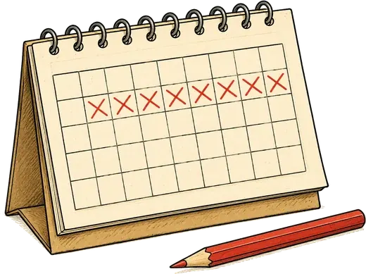 Calendario con días tachados